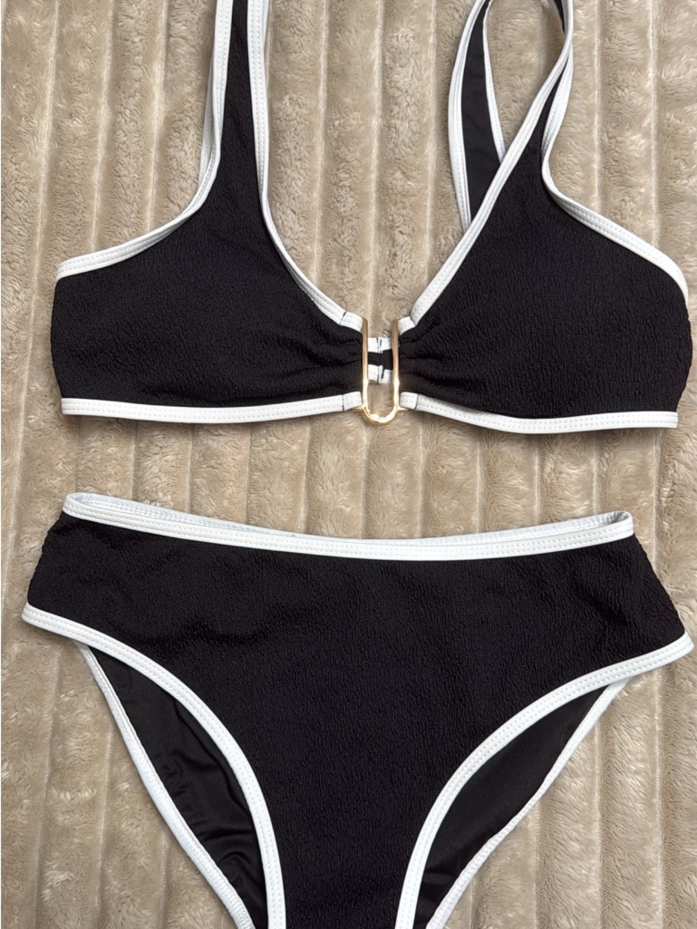 Small Black Bikini Set with White Trim